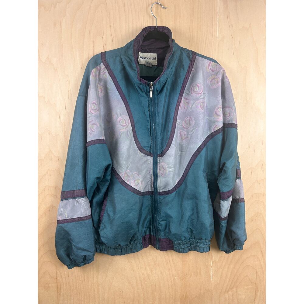 Vintage Westport Ltd‎ Teal Purple Colorblock Windbreaker Jacket Large